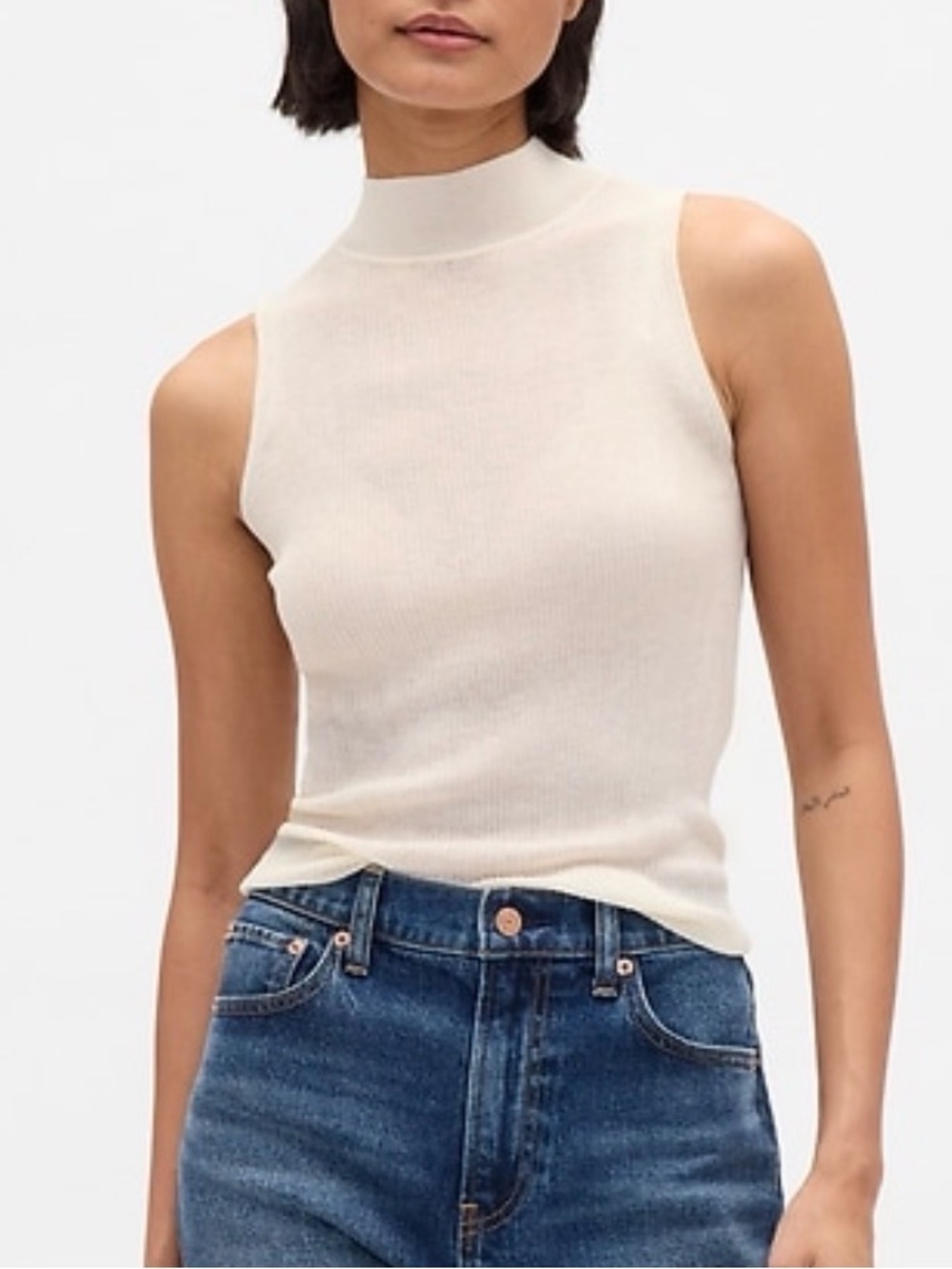 NWT Gap Sleeveless Mock Neck Sheer Knit Top in Cream - size S